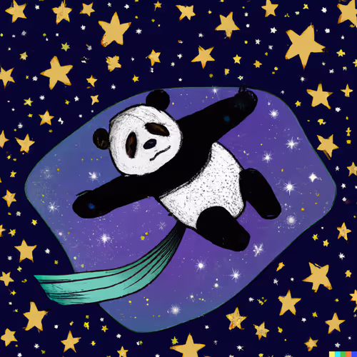 Panda flying on a magic carpet