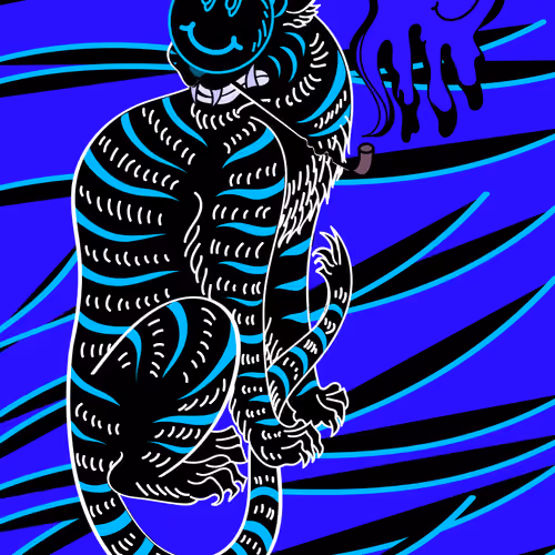 Authentic Eastern tiger with smiley smoking