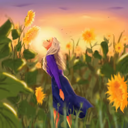 Sunset with sunflowers