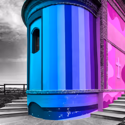 BAROLO CHAPEL ITALY BW HAND COLORED PHOTO PINK BLUE