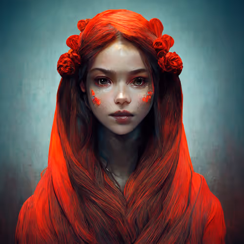 Red long hair girl Art