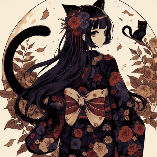 Cat Girl And Moon