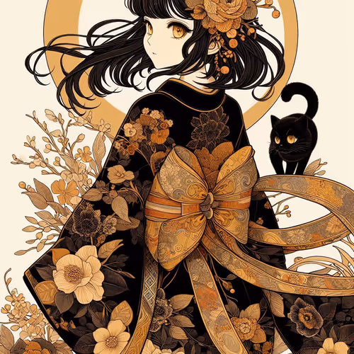 Cat Girl And Moon
