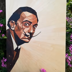 Salvador Dalì, wooden portrait. Real work for sale.