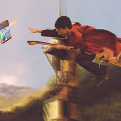 Harry Potter playing quidditch