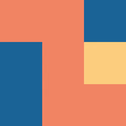 01.001 - 19,682 combinations of a 3x3 grid. 3 colors: #E77C64, #1F6891, #F5CF7F