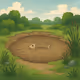 Dry Pond Surrounded by Lush Greenery