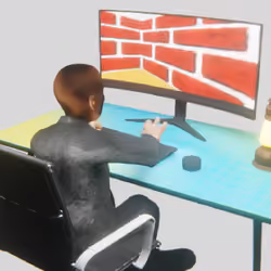 Desktop #281: The Business in the Black Slim Chair With a Gas Lamp and a Maze Monitor on a Green FEL