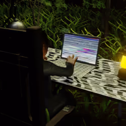 Desktop #132: The Business in the Electric Chair With a Gas Lamp and a Please Stand By Monitor on a 