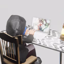Desktop #227: The Hacker in the French Wood Chair With a Gas Lamp and a Algo Lite Macbook on a Patte