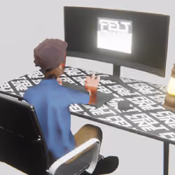 Desktop #90: The Developer in the Black Slim Chair With a Gas Lamp and a Old School Monitor on a Fel