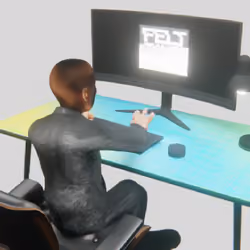 Desktop #330: The Business in the Eames Chair With a Desk Lamp and a Old School Monitor on a Green F