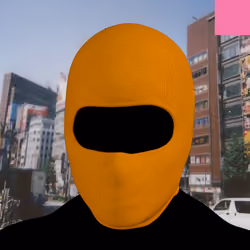 Villain #526 - The Orange Balaclava Villain on the Tokyo background with the Pink Accent