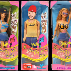 Bitcoin Barbie and Poly Ken with Tatty Theresa