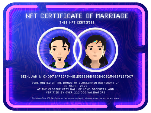Nft Certificate Of Marriage