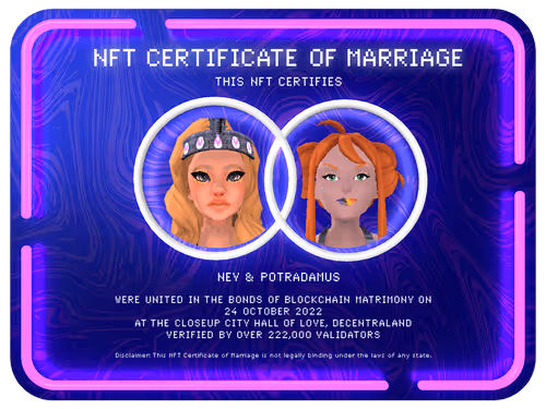Nft Certificate Of Marriage