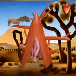 #163 | Group inside organic tent with a bird scene with background seed 963 and a Red Heart card suit