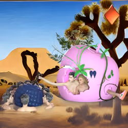 #340 | Group feeding alongside lovers in a Mega-Apple scene with background seed 963 and a Red Diamond card suit