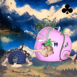 #160 | Group feeding alongside lovers in a Mega-Apple scene with background seed 856 and a Black Club card suit