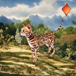 #137 | Cat carrying a mouse scene with background seed 290 and a Red Diamond card suit