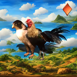 #157 | Falcon and Rooster scene with background seed 998 and a Red Diamond card suit