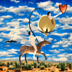 #322 | Man Riding Horse Holding Mega-Fruit scene with background seed 574 and a Red Heart card suit