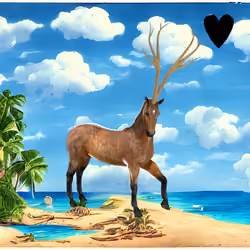 #204 | Horse with Mega-Antlers scene with background seed 638 and a Black Heart card suit