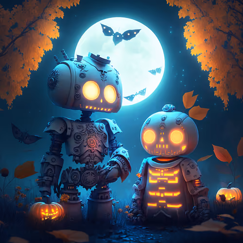 Moon forest Halloween robots #1