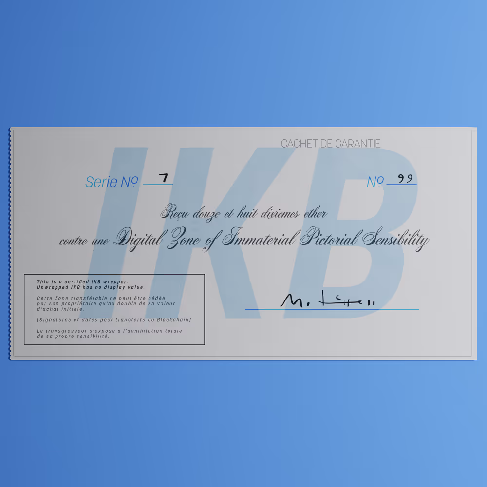 Digital Zone of Immaterial Pictorial Sensibility, Series 7, Edition 99. (Wrapped)