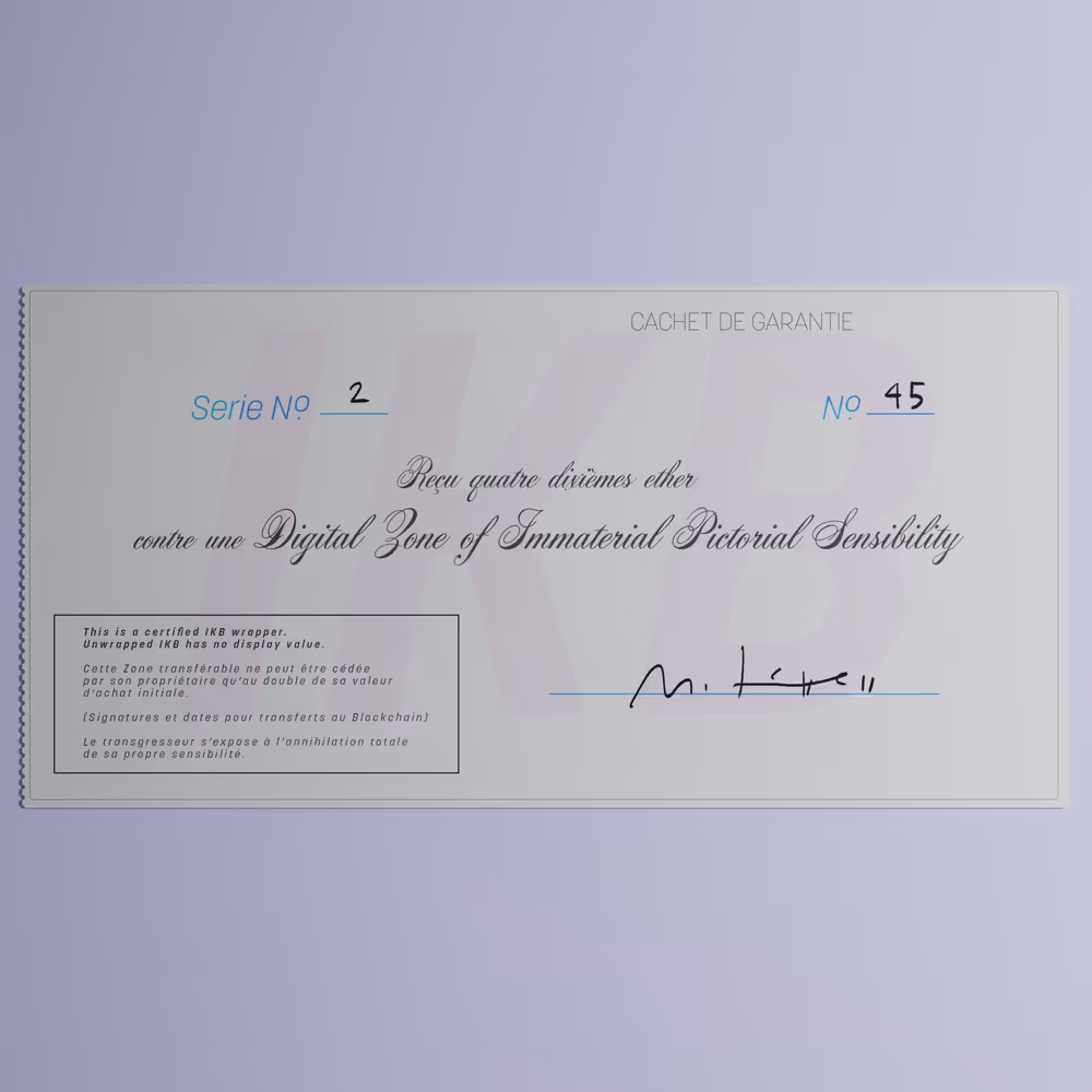 Digital Zone of Immaterial Pictorial Sensibility, Series 2, Edition 45. (Wrapped)