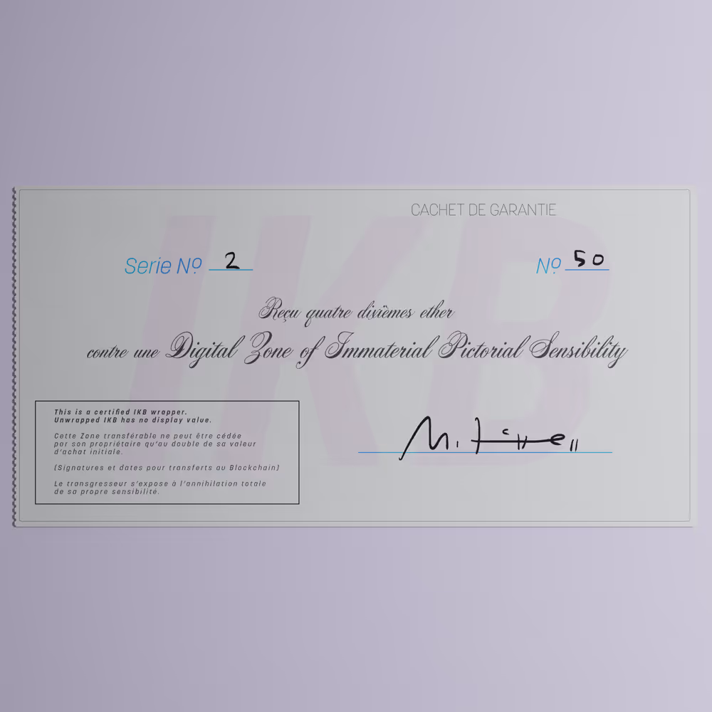 Digital Zone of Immaterial Pictorial Sensibility, Series 2, Edition 50. (Wrapped)