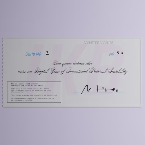 Digital Zone of Immaterial Pictorial Sensibility, Series 2, Edition 50. (Wrapped)