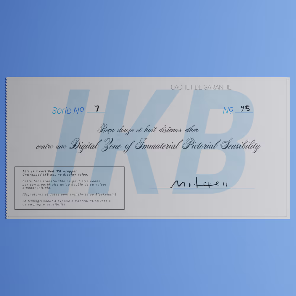 Digital Zone of Immaterial Pictorial Sensibility, Series 7, Edition 95. (Wrapped)