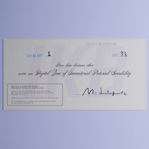 Digital Zone of Immaterial Pictorial Sensibility, Series 1, Edition 38. (Wrapped)
