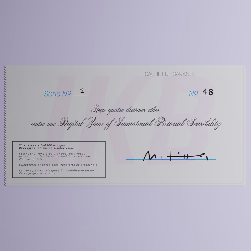 Digital Zone of Immaterial Pictorial Sensibility, Series 2, Edition 48. (Wrapped)