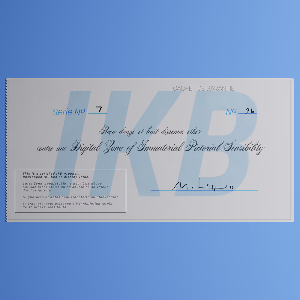 Digital Zone of Immaterial Pictorial Sensibility, Series 7, Edition 96. (Wrapped)