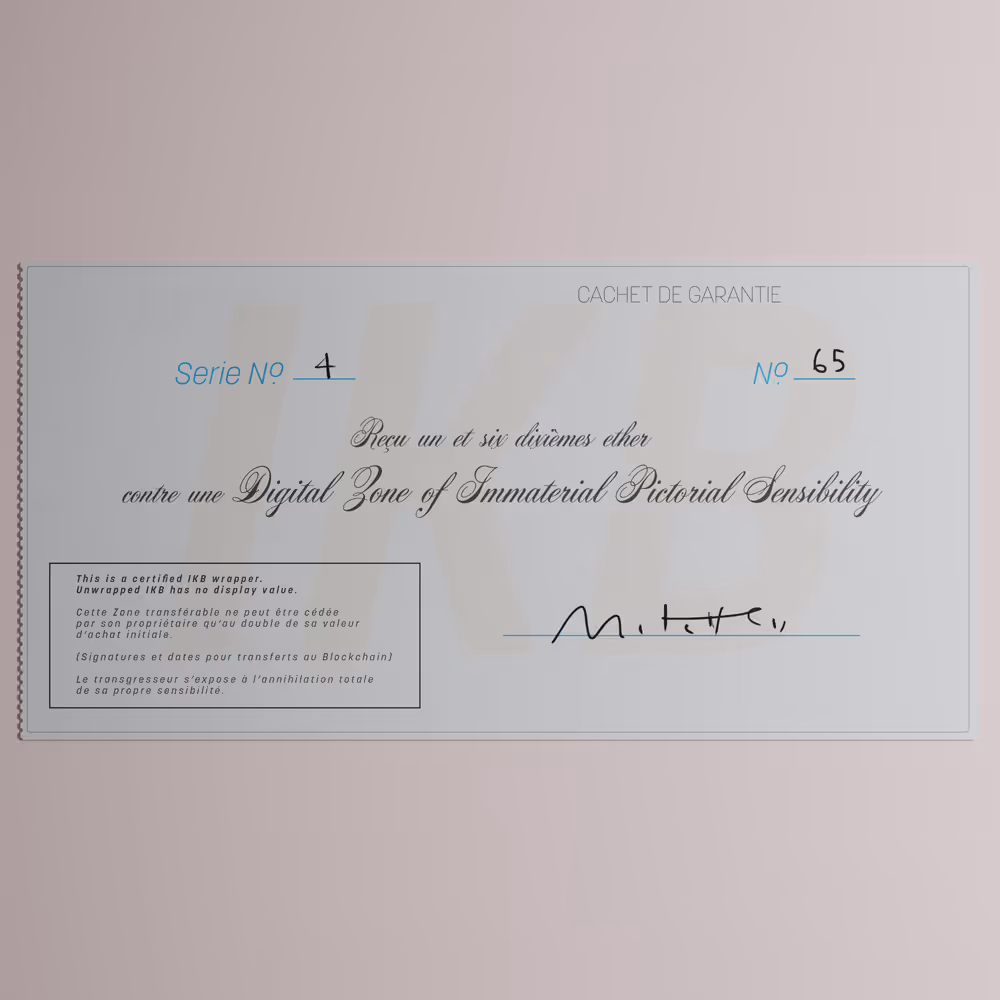Digital Zone of Immaterial Pictorial Sensibility, Series 4, Edition 65. (Wrapped)
