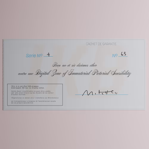 Digital Zone of Immaterial Pictorial Sensibility, Series 4, Edition 65. (Wrapped)