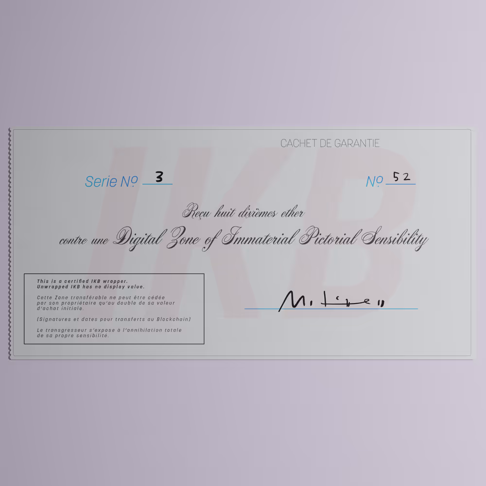 Digital Zone of Immaterial Pictorial Sensibility, Series 3, Edition 52. (Wrapped)