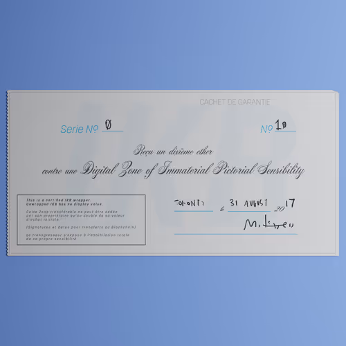 Digital Zone of Immaterial Pictorial Sensibility, Series 0, Edition 10. (Wrapped)