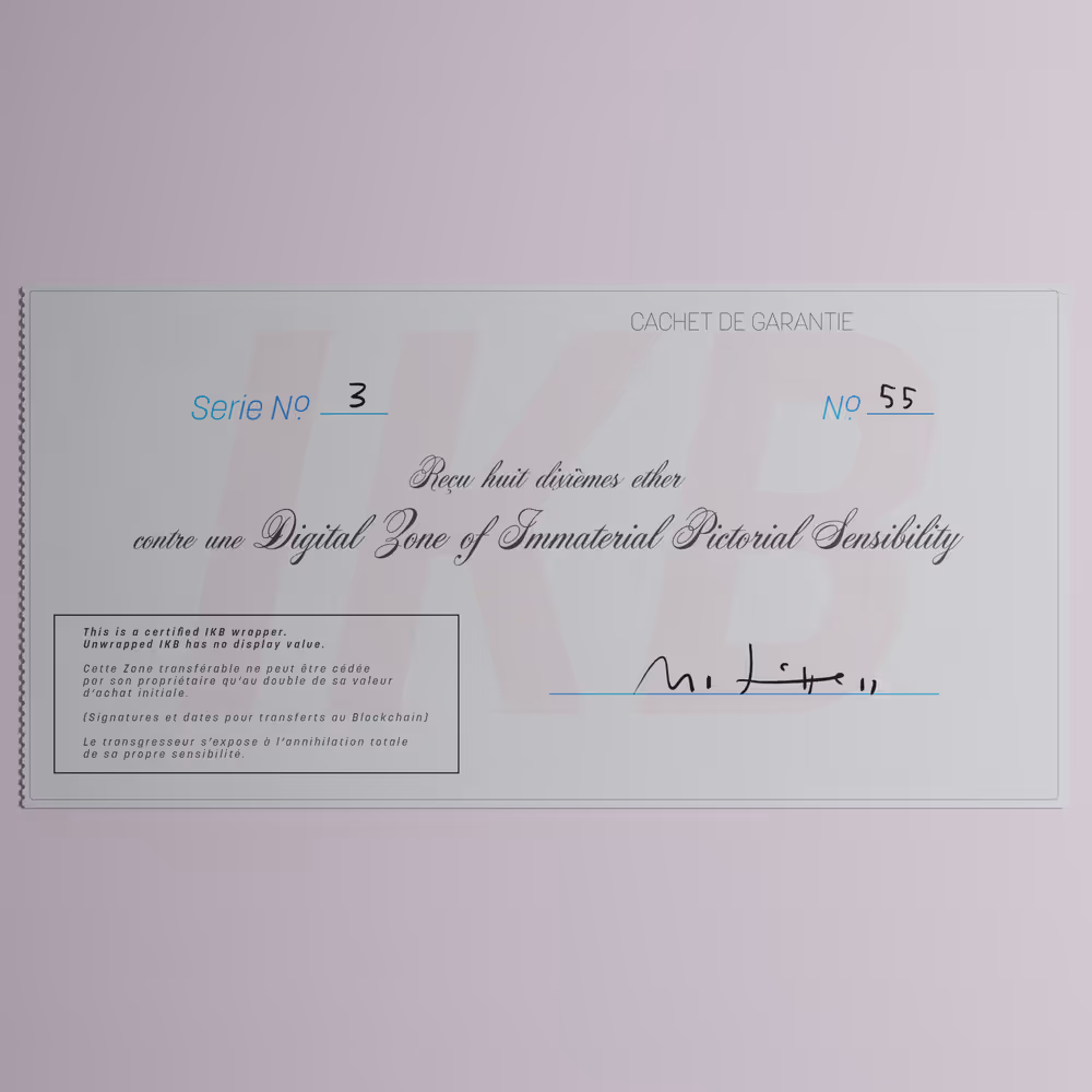 Digital Zone of Immaterial Pictorial Sensibility, Series 3, Edition 55. (Wrapped)