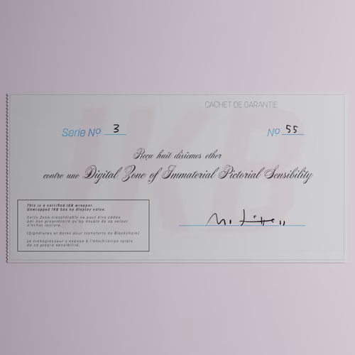 Digital Zone of Immaterial Pictorial Sensibility, Series 3, Edition 55. (Wrapped)