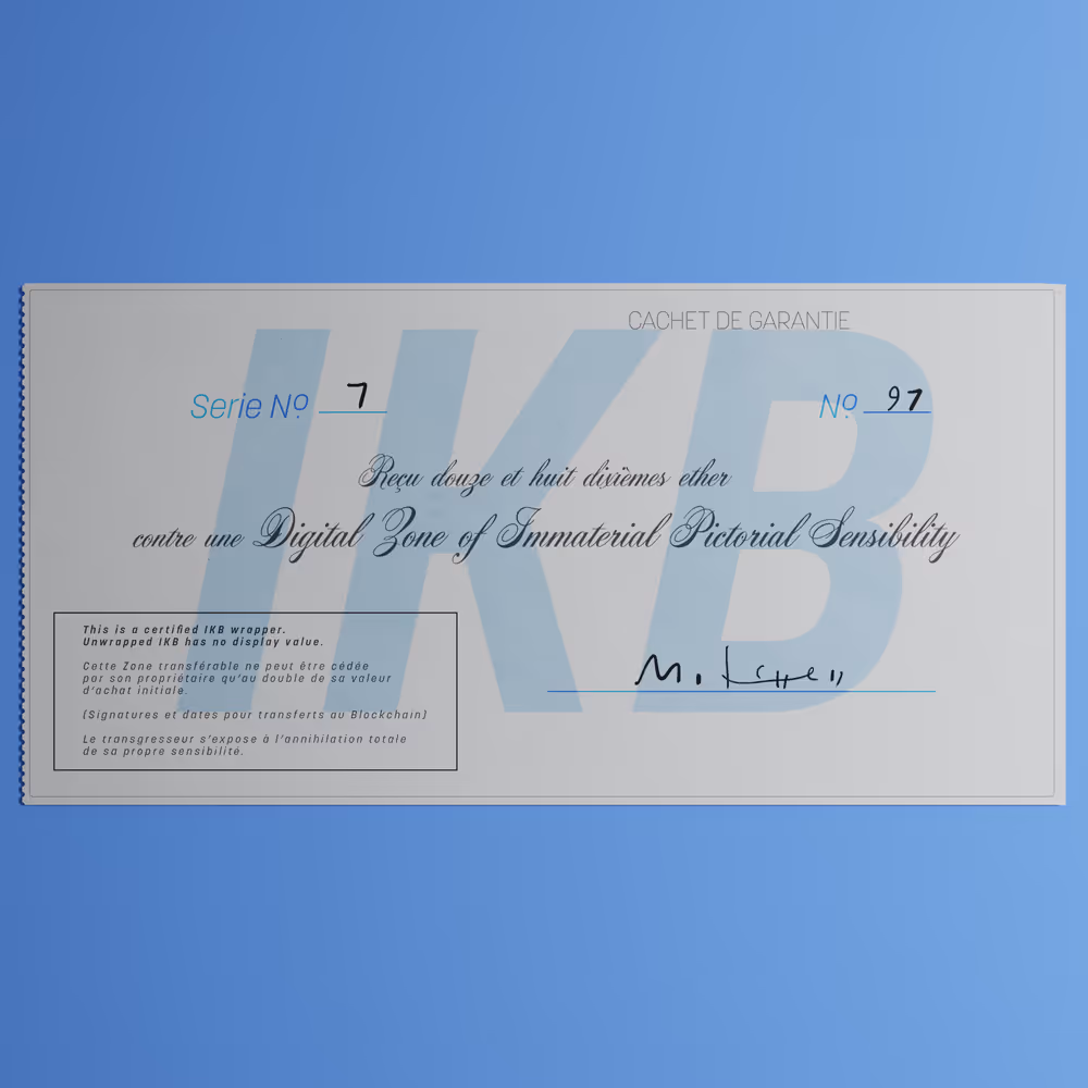 Digital Zone of Immaterial Pictorial Sensibility, Series 7, Edition 97. (Wrapped)