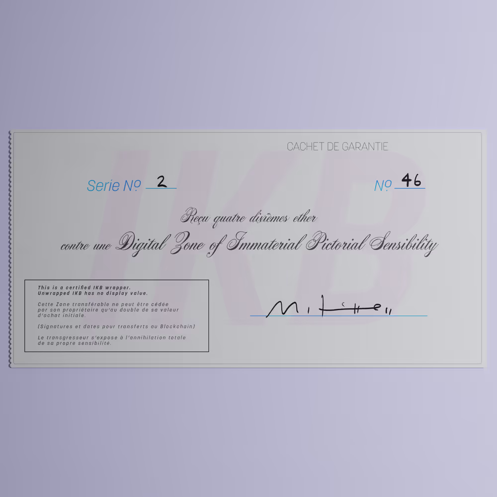 Digital Zone of Immaterial Pictorial Sensibility, Series 2, Edition 46. (Wrapped)