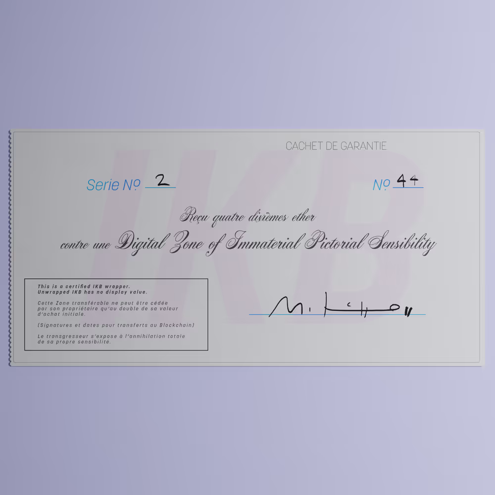 Digital Zone of Immaterial Pictorial Sensibility, Series 2, Edition 44. (Wrapped)