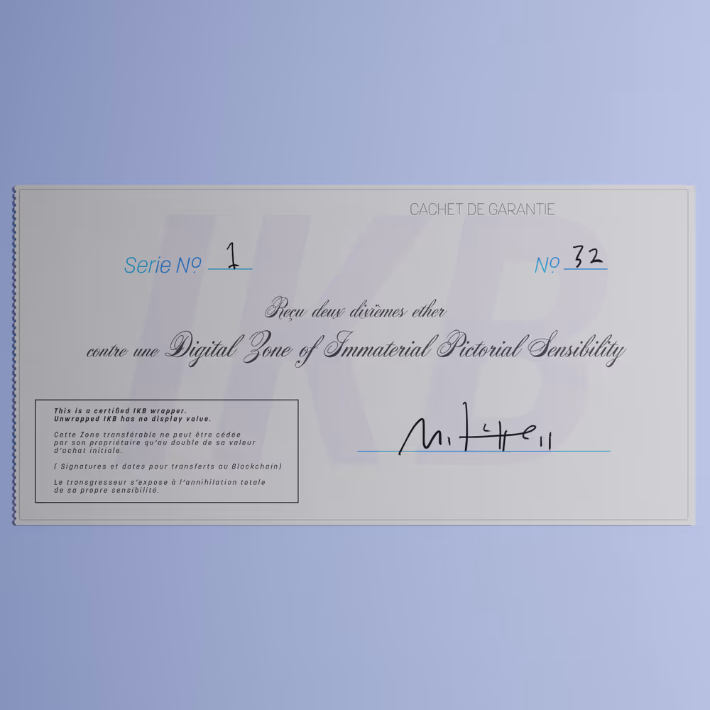 Digital Zone of Immaterial Pictorial Sensibility, Series 1, Edition 32. (Wrapped)
