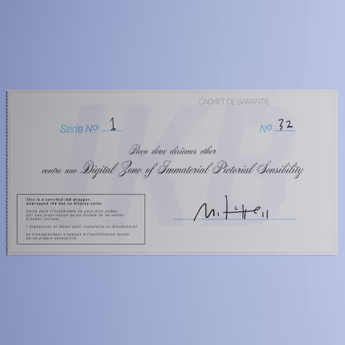 Digital Zone of Immaterial Pictorial Sensibility, Series 1, Edition 32. (Wrapped)