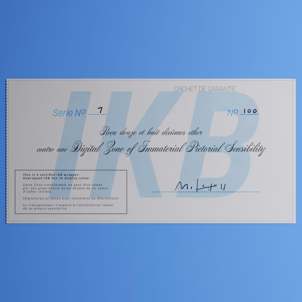 Digital Zone of Immaterial Pictorial Sensibility, Series 7, Edition 100. (Wrapped)