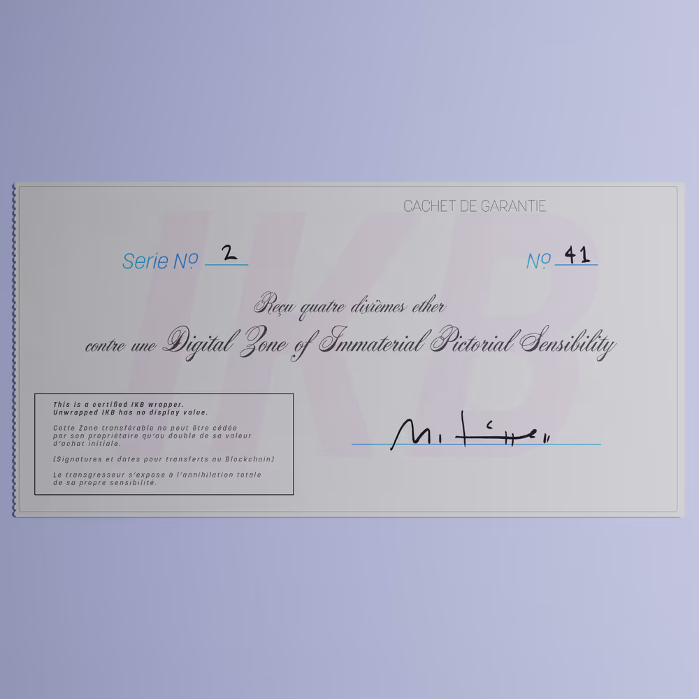 Digital Zone of Immaterial Pictorial Sensibility, Series 2, Edition 41. (Wrapped)