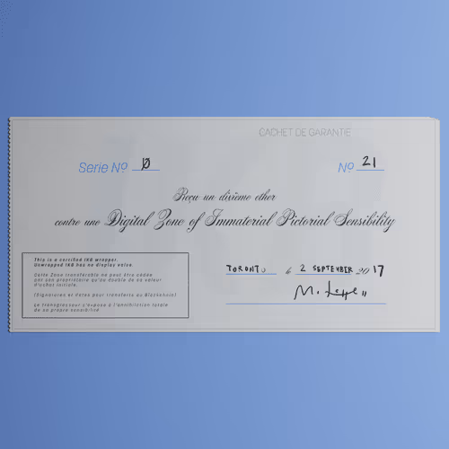 Digital Zone of Immaterial Pictorial Sensibility, Series 0, Edition 21. (Wrapped)
